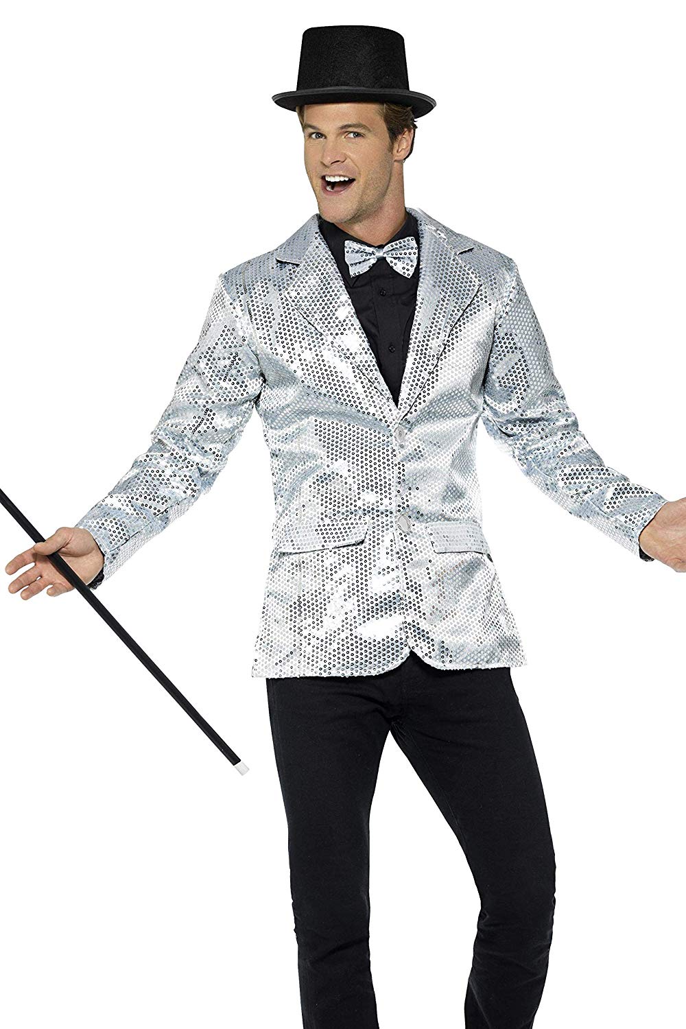 Smiffys 21139L Sequin Men's Jacket, Silver, L - Size 42inch-44inch, L - Size 42"-44"