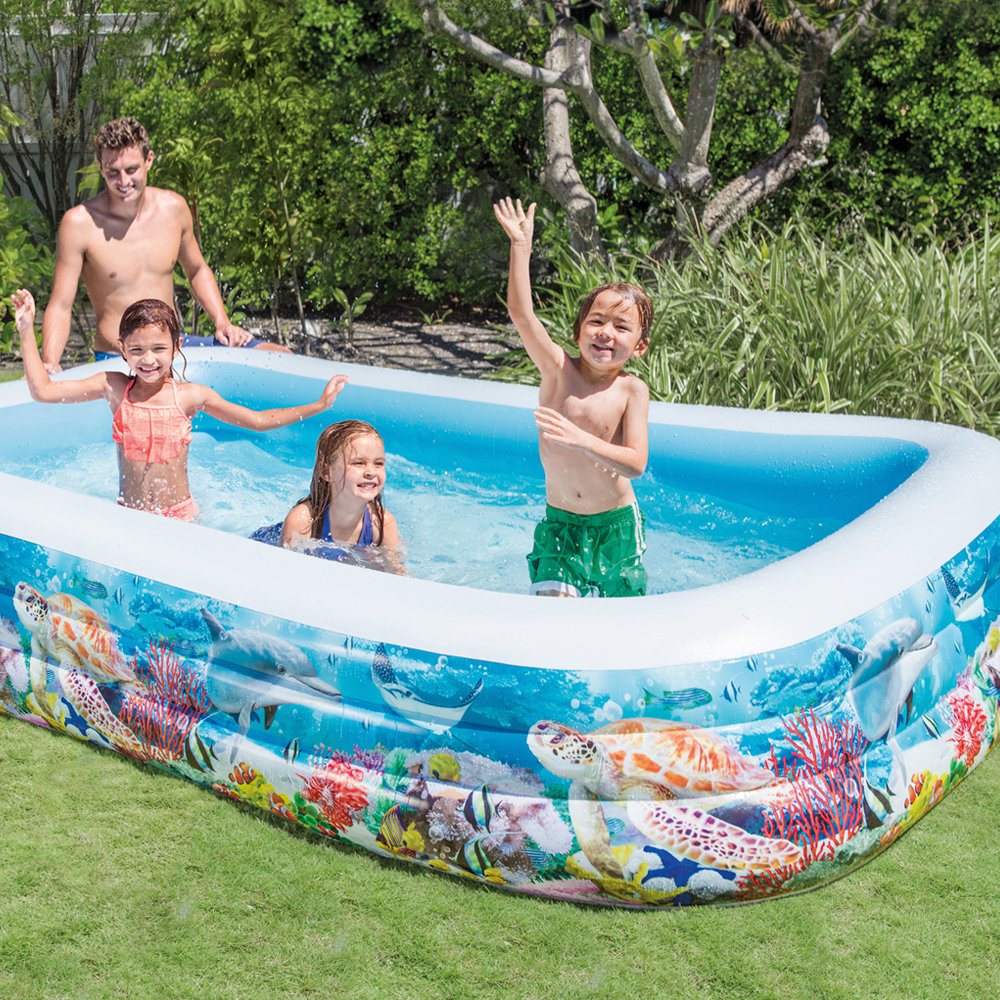 Intex Inflatable Pool Large Ocean Design, 305 x 183 x 56 cm, 1050 Litres, 3 Air Chambers, Drain Plug - Image 2
