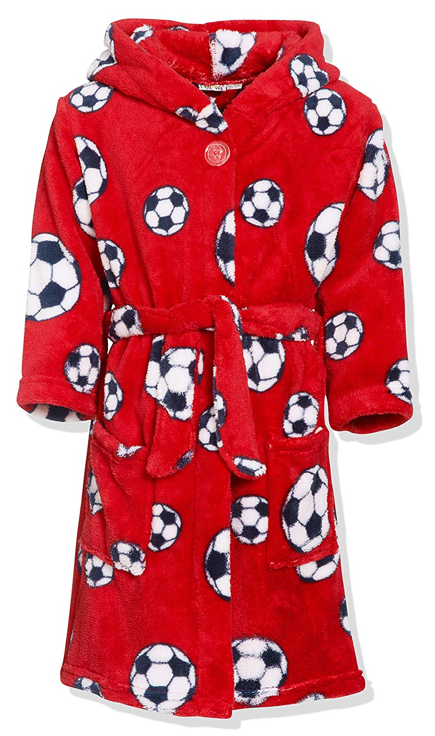 Playshoes Boy's Fleece Bathrobe Football, Bathrobe, Red, 134-140, red football