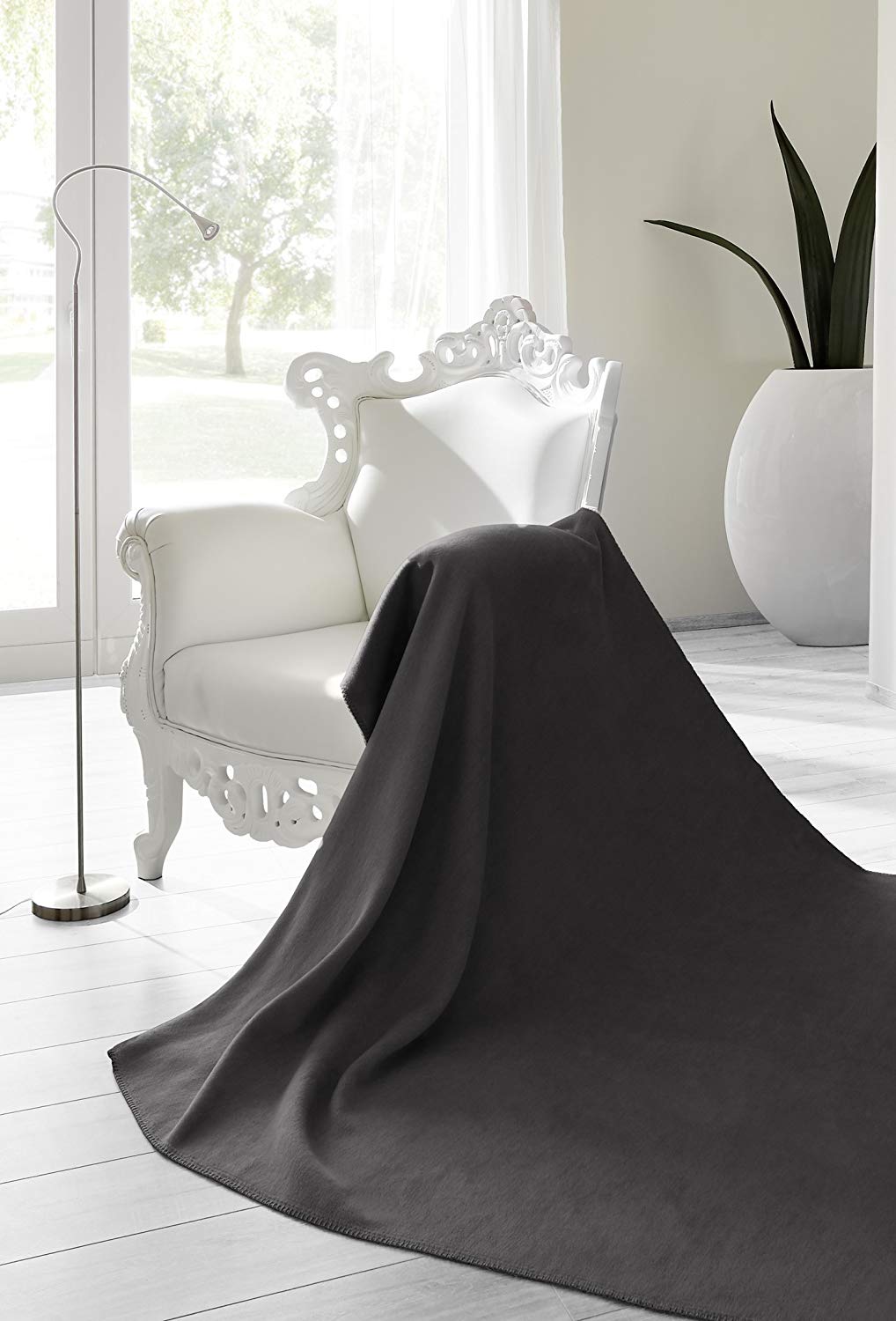Biederlack Throw, Synthetic, Anthracite Plain, Single, 49 x 37 x 12 cm - Image 2