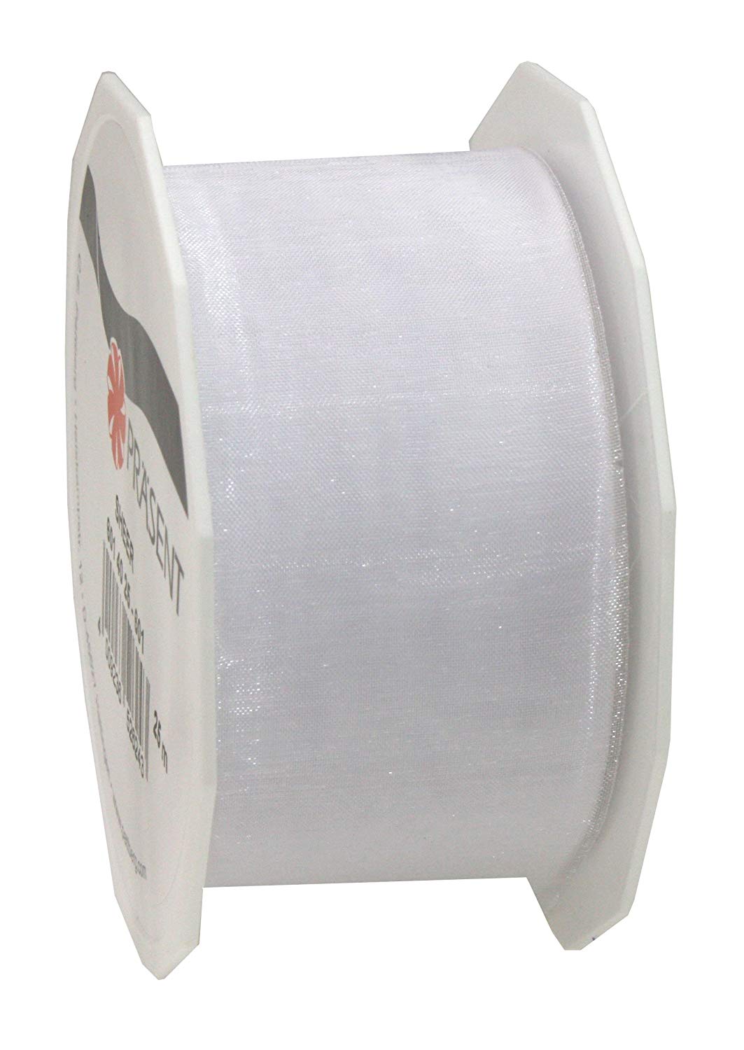 PRÄSENT Organza Ribbon, Polyester, White, 40mm-25m, 40 mm