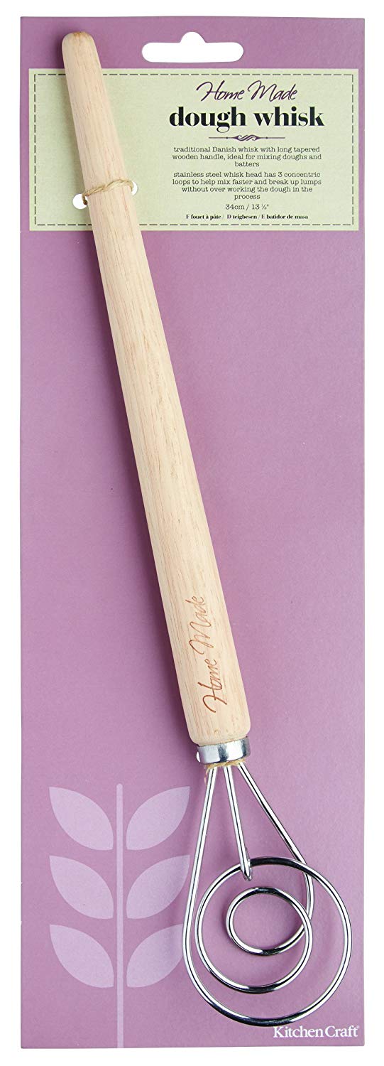 KitchenCraft Home Made 'Brodpisker' Hand Dough Mixer/Danish Dough Whisk, Stainless Steel, 36 cm, Wood - Image 2