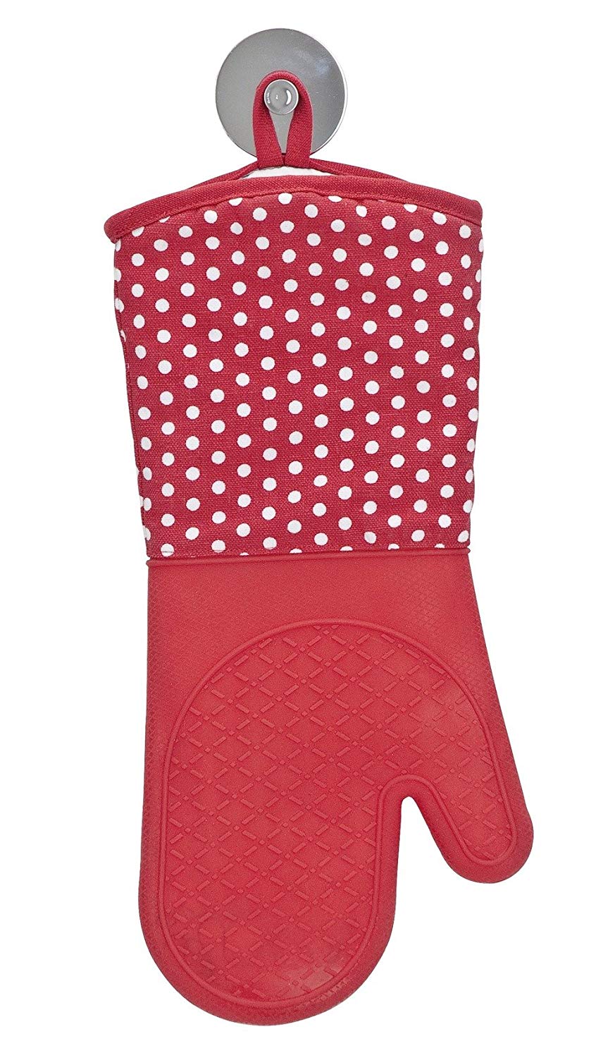 WENKO 2102168100 Oven gloves Silicone Red - 1 pair, Cotton, 18.5 x 3 x 37.5 cm, Red/White/Red - Image 3