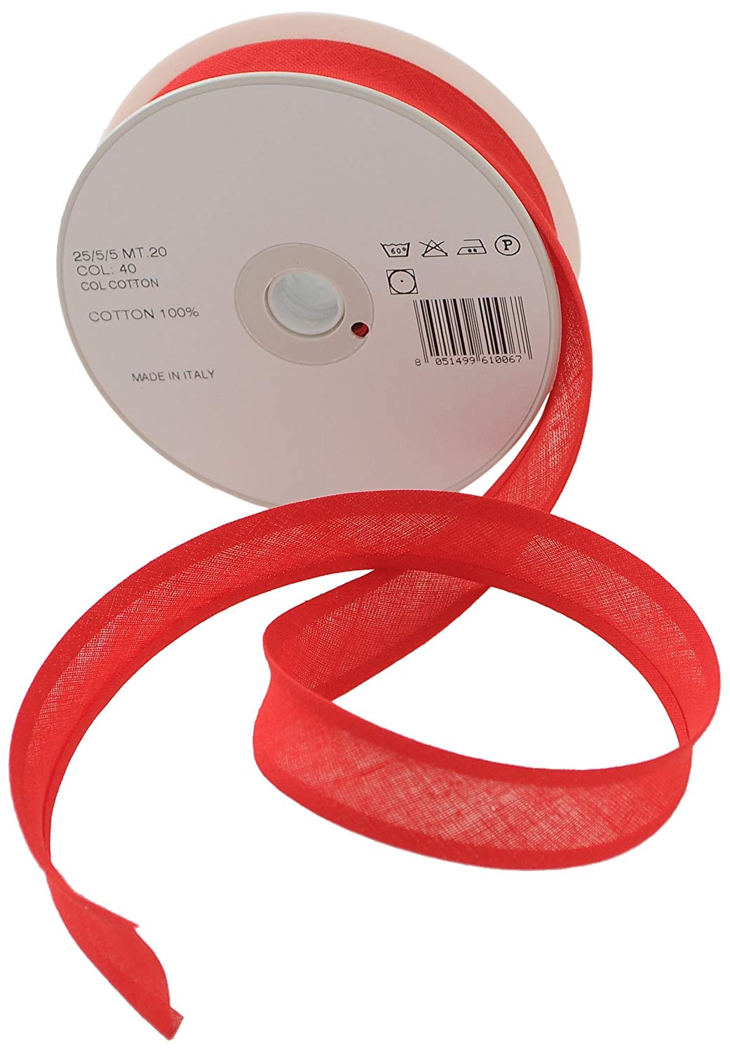 Inastri Trimz 25/5/5 mm Cotton Bias Binding, Bridal Red 40 – Double‑Fold Sewing Tape for Quilting