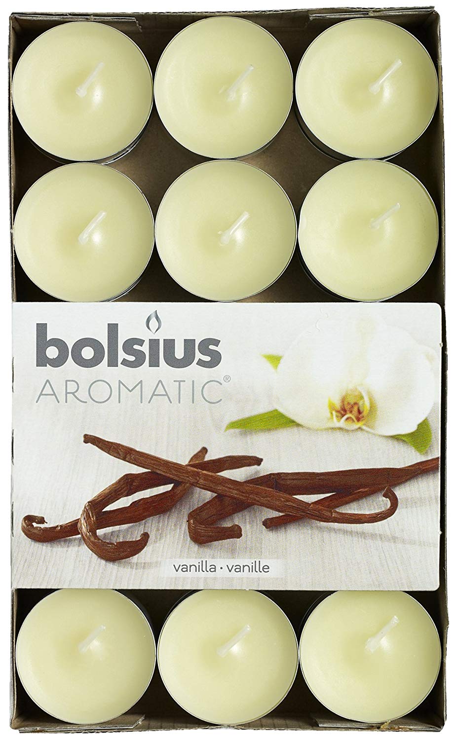 Bolsius box 30 fragranced tea lights "Vanilla", Blue, 4cm l x 4cm w x 1.5cm h