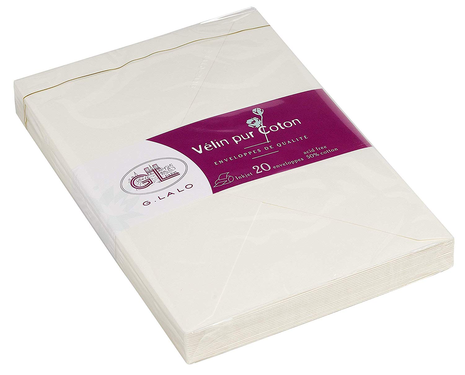 Lalo 21000L, Velin Pur Coton. Pack of 20 Gummed envelopes. Sizes: 11.4x16.2 cm 125g, Vellum Pure Cotton