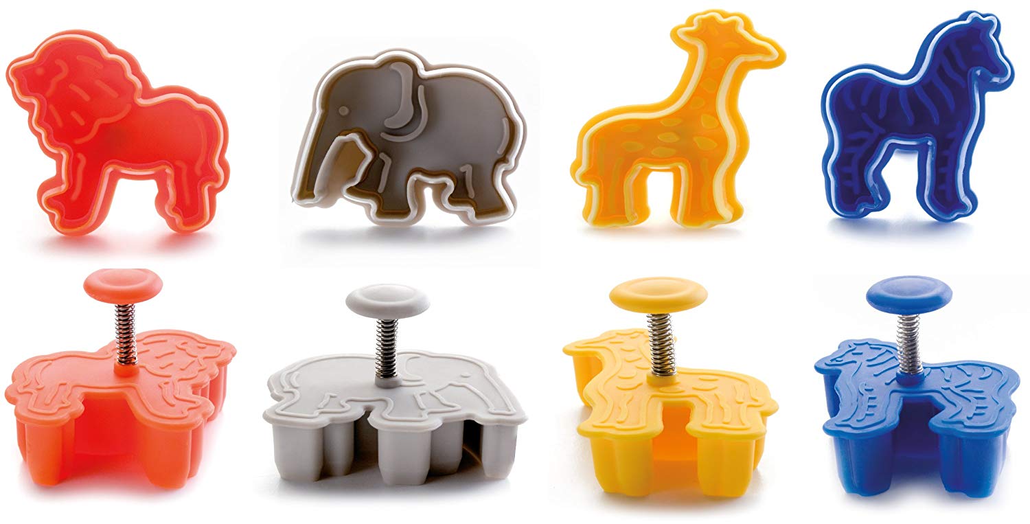 IBILI 734700 - Set 4 cortapastas con expulsor Safari, Multi-colour, 13 x 13 x 4 cm