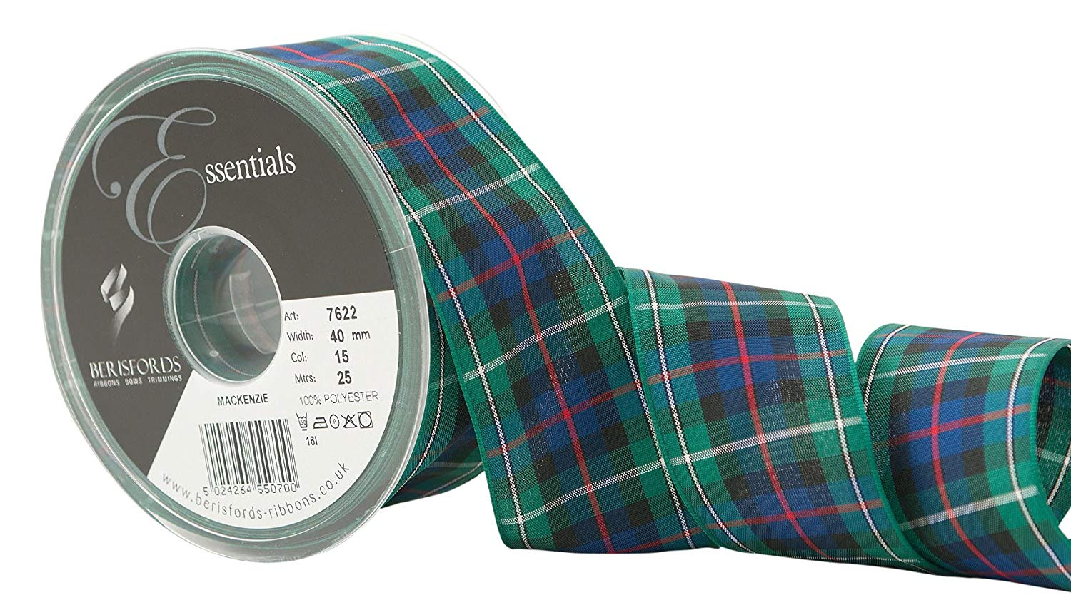 Berisfords Polyester Tartan Ribbon, Mackenzie, 40 mm, 10.4 x 10.4 x 4.4 cm