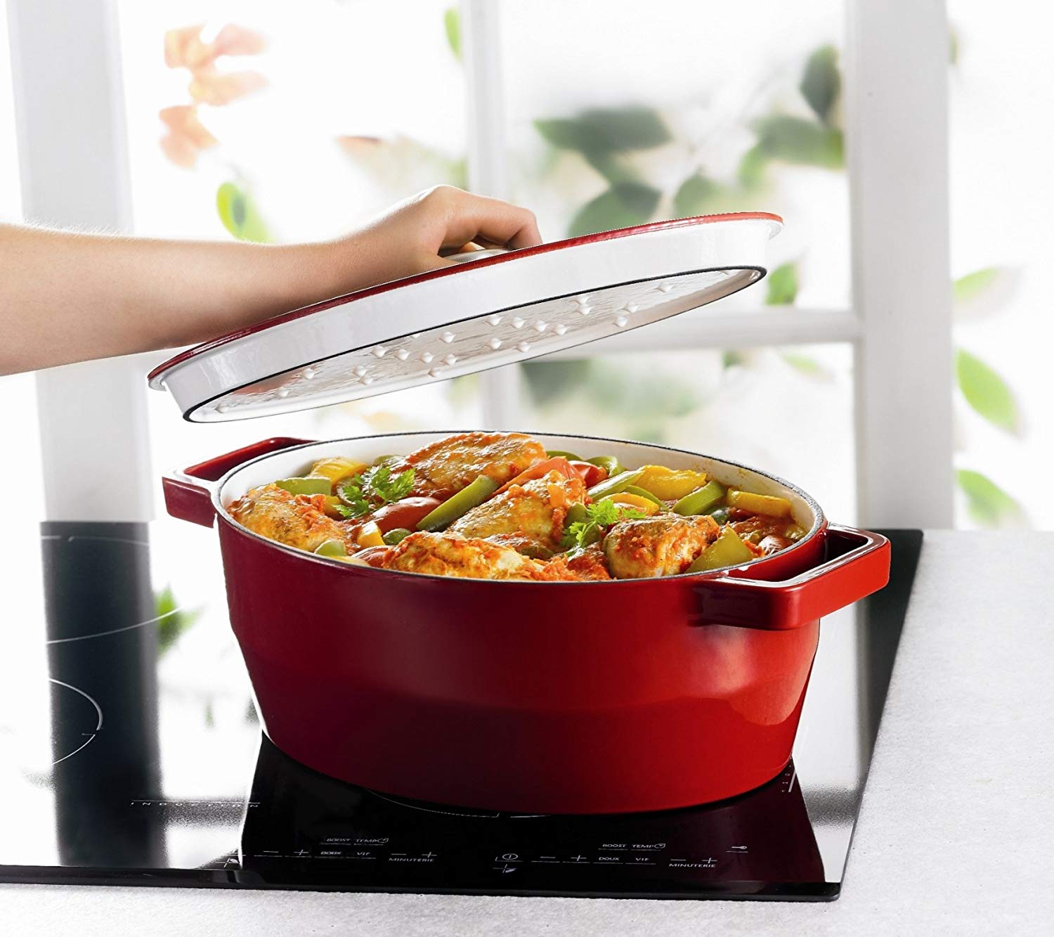 Pyrex 33 cm Oval Cast Iron Slow Cook Enamelled Casserole, Red, 5,8L - Image 3