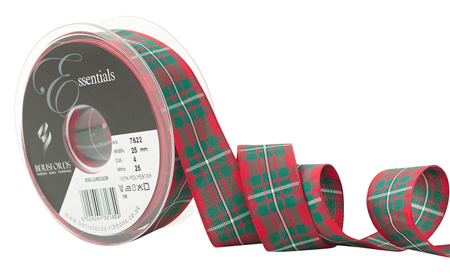 Berisfords Polyester Tartan Ribbon, Macgregor, 25 mm, 10.4 x 10.4 x 2.9 cm