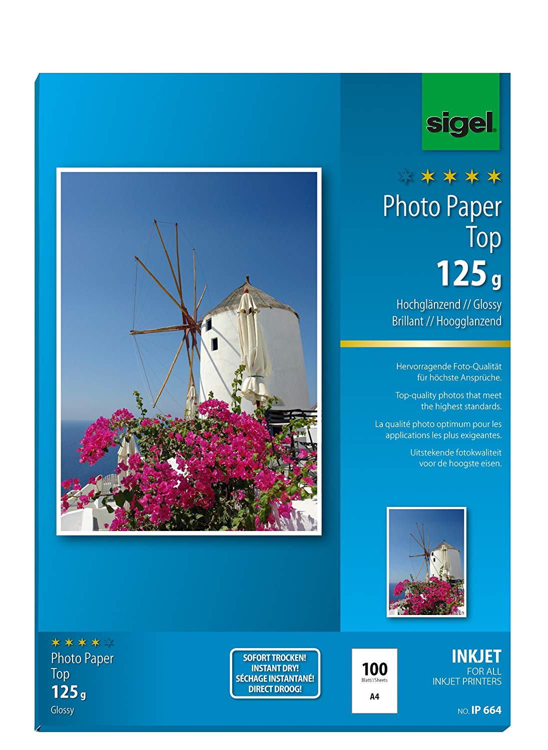 Sigel Ip664 Inkjet Top Photo Paper, Glossy, White, 125 Gsm, A4, 100 