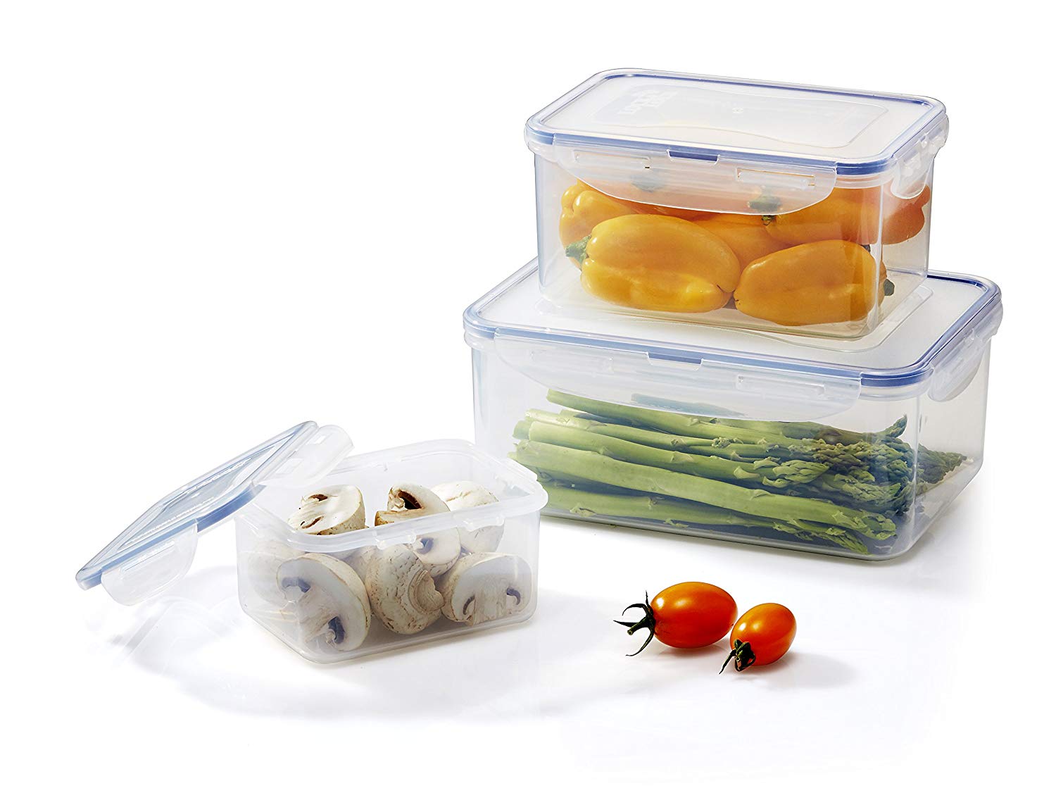 LocknLock Set of 3 Food Storage Containers with Lids Airtight, Leakproof, Rectangular Clear Plastic Food Storage Containers