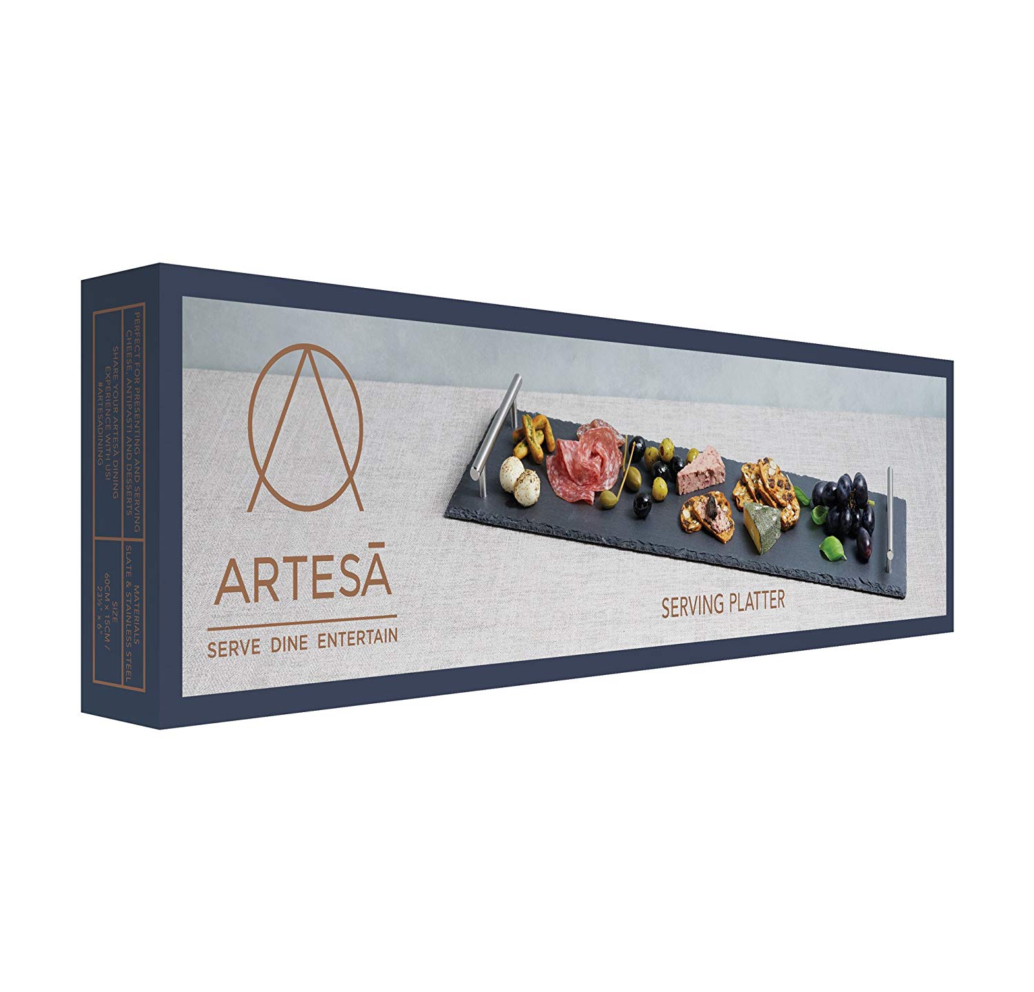 Artesà Slate Serving Platter with Metal Handles, 60 x 15 cm - Image 2