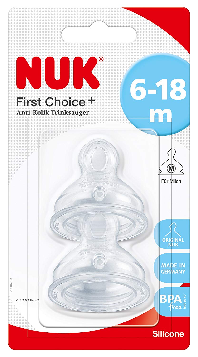 NUK First Choice+ Silicone Replacement Teats 6-18 Months with Medium Feed Hole 2 Count, 6 Monaten - Image 2