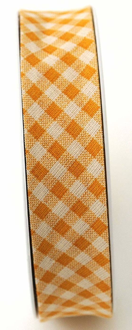 Inastri 25/5/ 5 mm Cotton Bias Binding in Mustard Yellow Rustic Gingham 3469, COL-3469 - Image 3