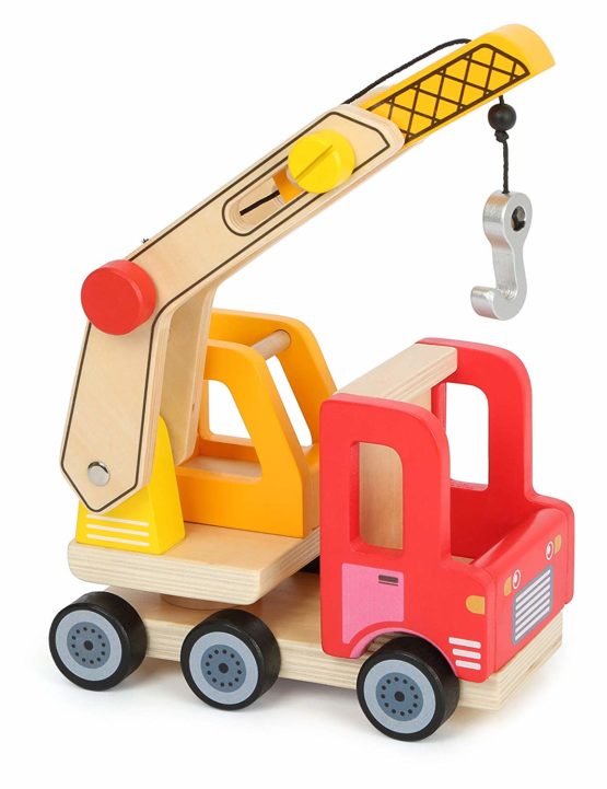 Small Foot 12008 Kranwagen aus Holz, vielen Funktionen, 360 Grad drehbar, Greifhaken mit Kurbelfunktion, herausfahrbarer Ausleger Toy, Multicoloured - Image 2