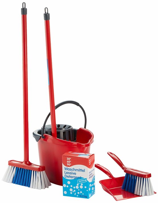 Theo Klein 6721 Vileda broom trolley I The set with robust accessories including mop, bucket, broom and much more. I Dimensions: 36 cm x 46 cm x 53 cm I Toys for children aged 3 and over - Image 3