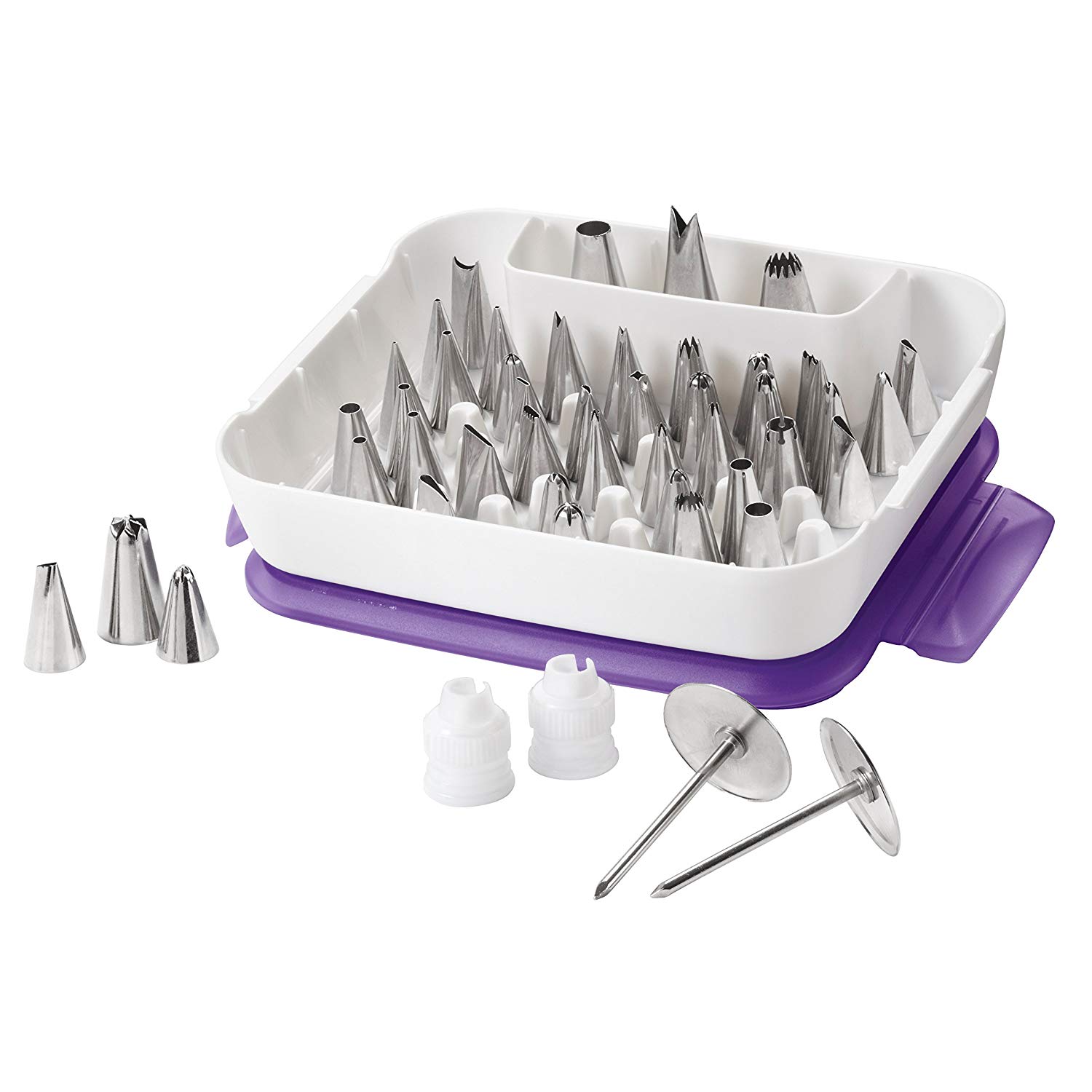 Wilton 2104-0240 Master Cake Decorating Piping Tips Set, 55 Pieces, Silver, 5x21,5x20 cm