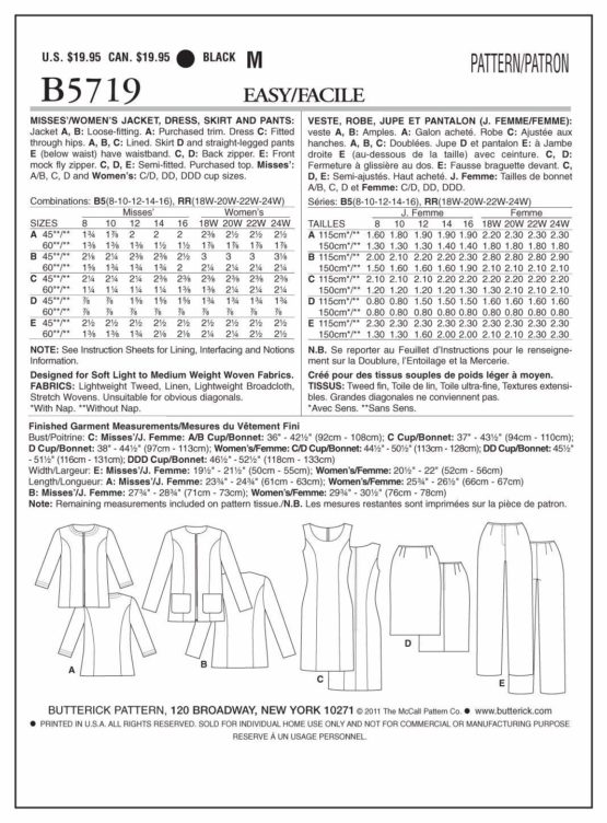 Butterick Patterns B5719 Size RR 18W-20W-22W-24W Misses'/ Women's Jacket, Dress, Skirt and Pants, Pack of 1, White - Image 3