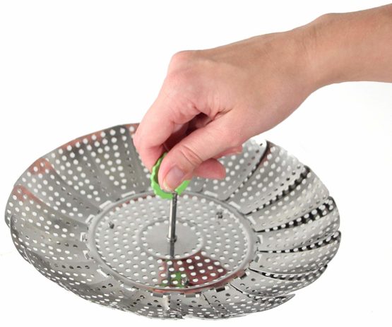Fackelmann 42489 Stainless Steel Foldable Steamer Insert, Silver/Green - Image 3