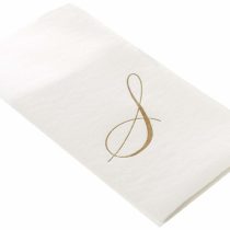 Caspari " Signature Gold Initial S Paper Linen Guest Towels, White Pearl, Pack of 24