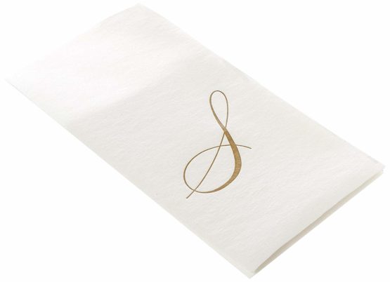 Caspari " Signature Gold Initial S Paper Linen Guest Towels, White Pearl, Pack of 24