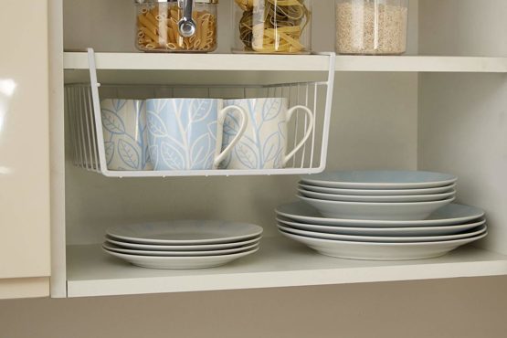 Premier Housewares White Under Shelf Storage Basket for Cupboard Cupboard Shelf Organiser Pantry Storage Baskets Store Organiser for Cupboard. - Image 2