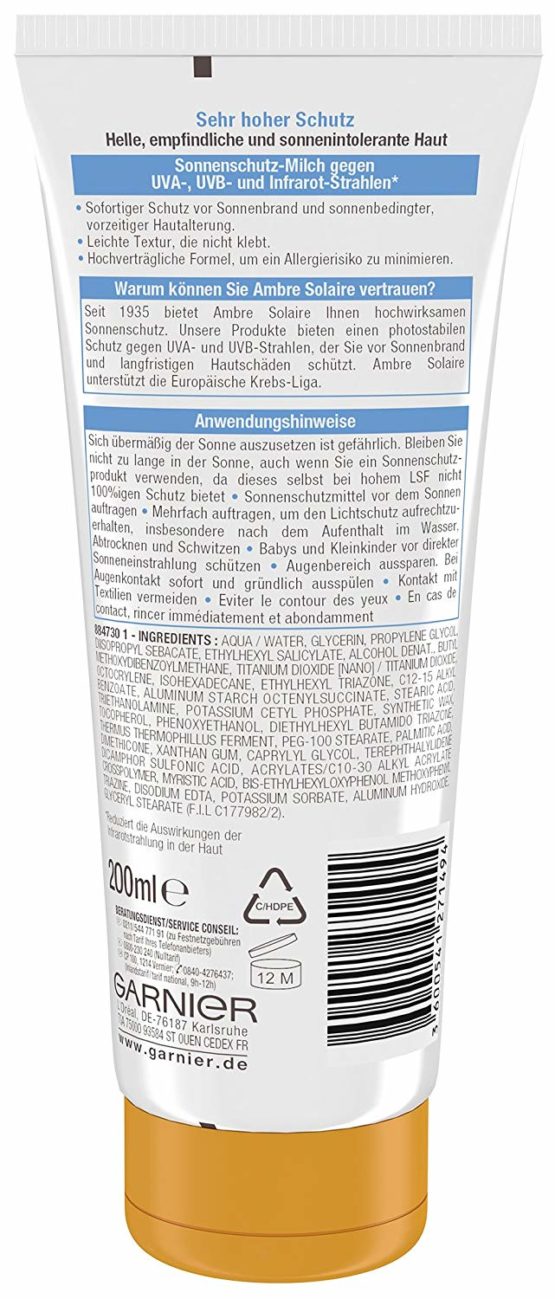 Garnier Ambre Solaire Sensitive Expert+ Milk SPF 50+ 200 ml - Image 2
