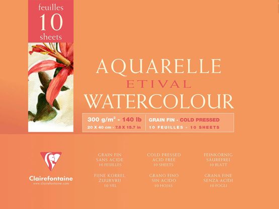 Clairefontaine Etival Cold Pressed Glued Pad, 24 x 40 cm, 300 g, 10 Sheets