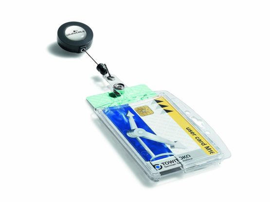 Durable Enclosed Duo Security Pass Holder 54 x 85 mm with Badge Reel Transparent | Holds Up-to 2 ID/Security Cards | Pack of 25 - Image 4