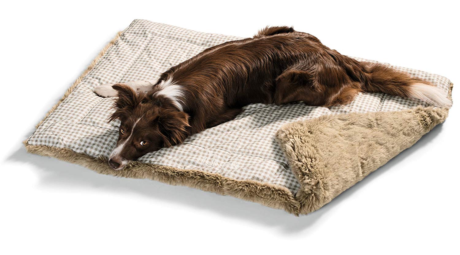 HUNTER Dog Blanket Astana with Plush, Medium, 120 x 80 cm, Brown Checked - Image 4