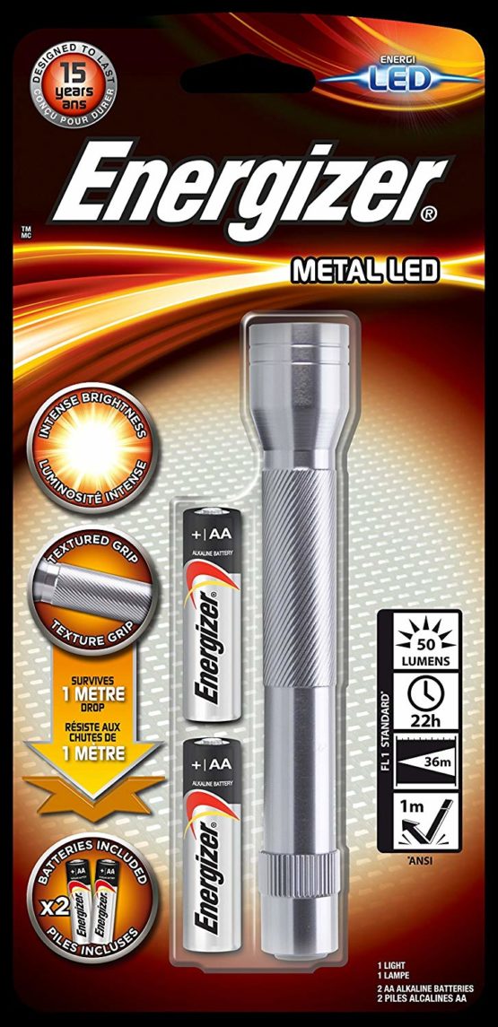 Energizer Metal LED Torch with 2 x AA Batteries Included