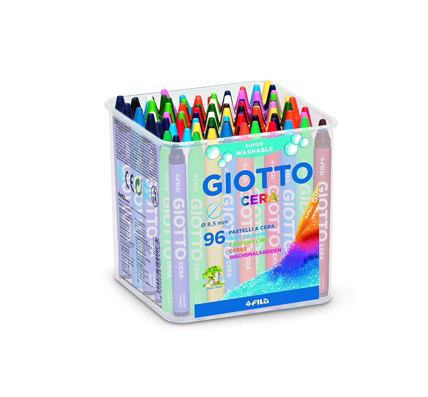 GIOTTO Cera Wax Crayons for Children Pot of 96 Assorted Colours, Super Washable, For Home and Schools, 96 count (Pack of 1)