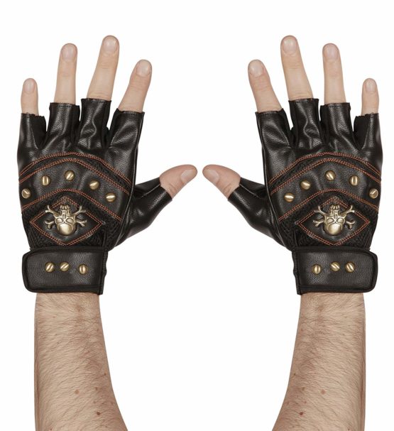 Widmann Wdm95704 Pair Of Gloves Skull With Crossbones Fingerless Borchiati Leather Black One