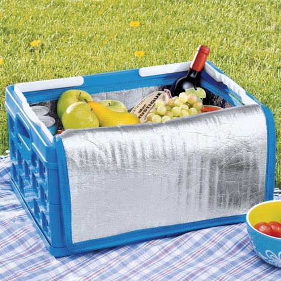 Sunware 57200611 Square Folding Box with Handle and Cool Bag, Blue White, 32 Litre