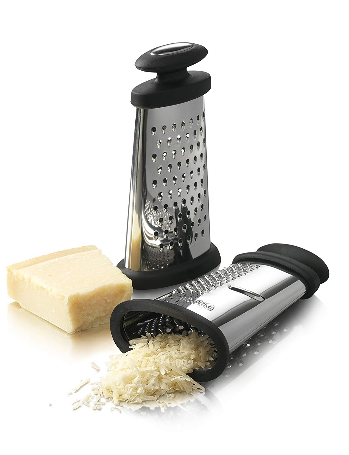 Boska Trio Formaggio/Table Grater for Hard Cheeses/Multifunctional / 3 Different Graters/Silver/Black / 6.3" - Image 2