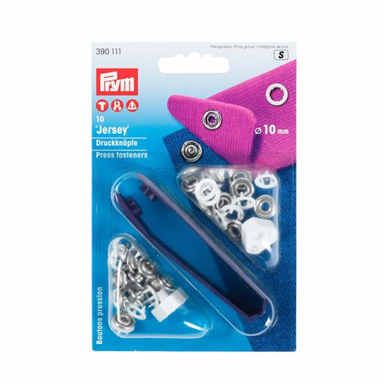 Prym Non-sew Press Fasteners Jersey Brass pronged Ring White 10 mm