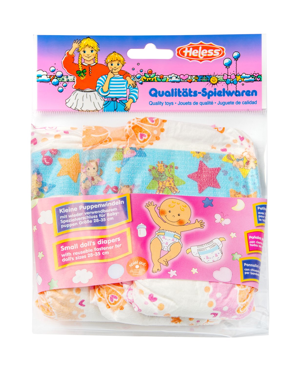 Heless 375Heless Diaper for Small Doll (3-Piece), Multicoloured, 1