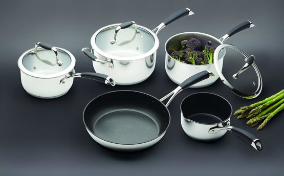 KitchenCraft MasterClass Induction Ready Pan Set Including Non Stick Milk Pan and Non Stick Saute Pan, Stainless Steel, 5 Pieces - Image 3