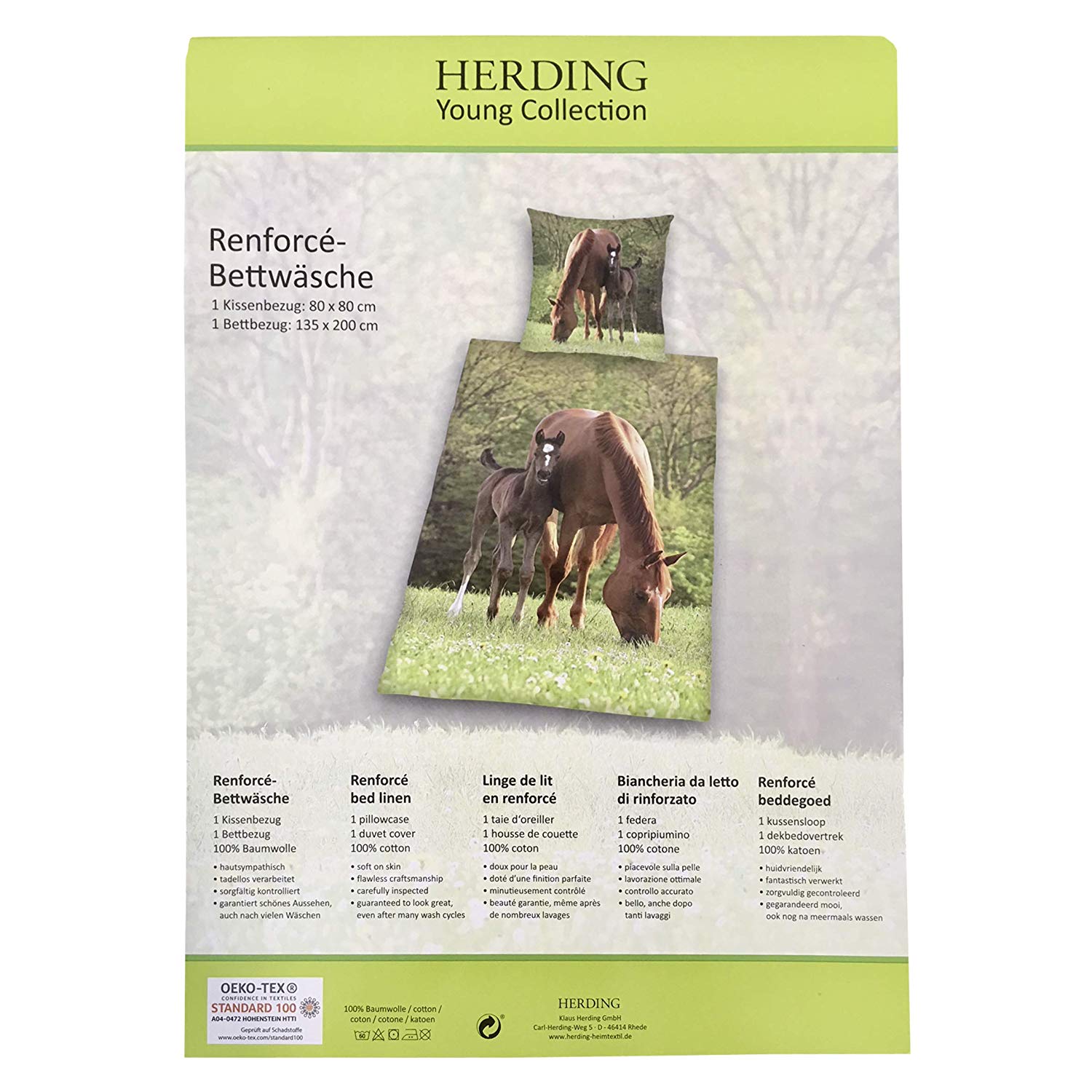 Herding YOUNG COLLECTION Bedding Set, Horse Motif, Duvet Cover 135 x 200 cm, Pillow Case 80 x 80 cm, Cotton/Renforcé - Image 4