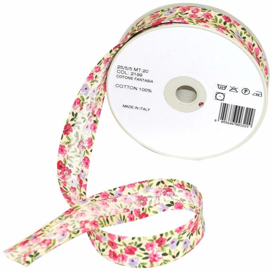 Inastri 25/5/ 5 mm Cotton Bias Binding, Floral 2199