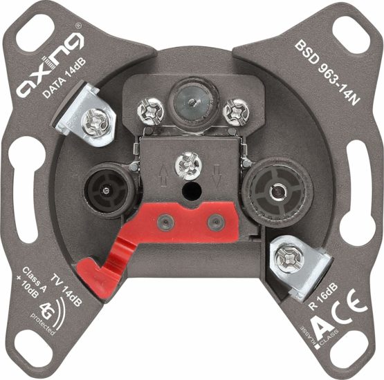 Axing BSD 963-14N Multimedia wall outlet socket 4-port cable tv (loop-through type 14dB DATA/TV/R)