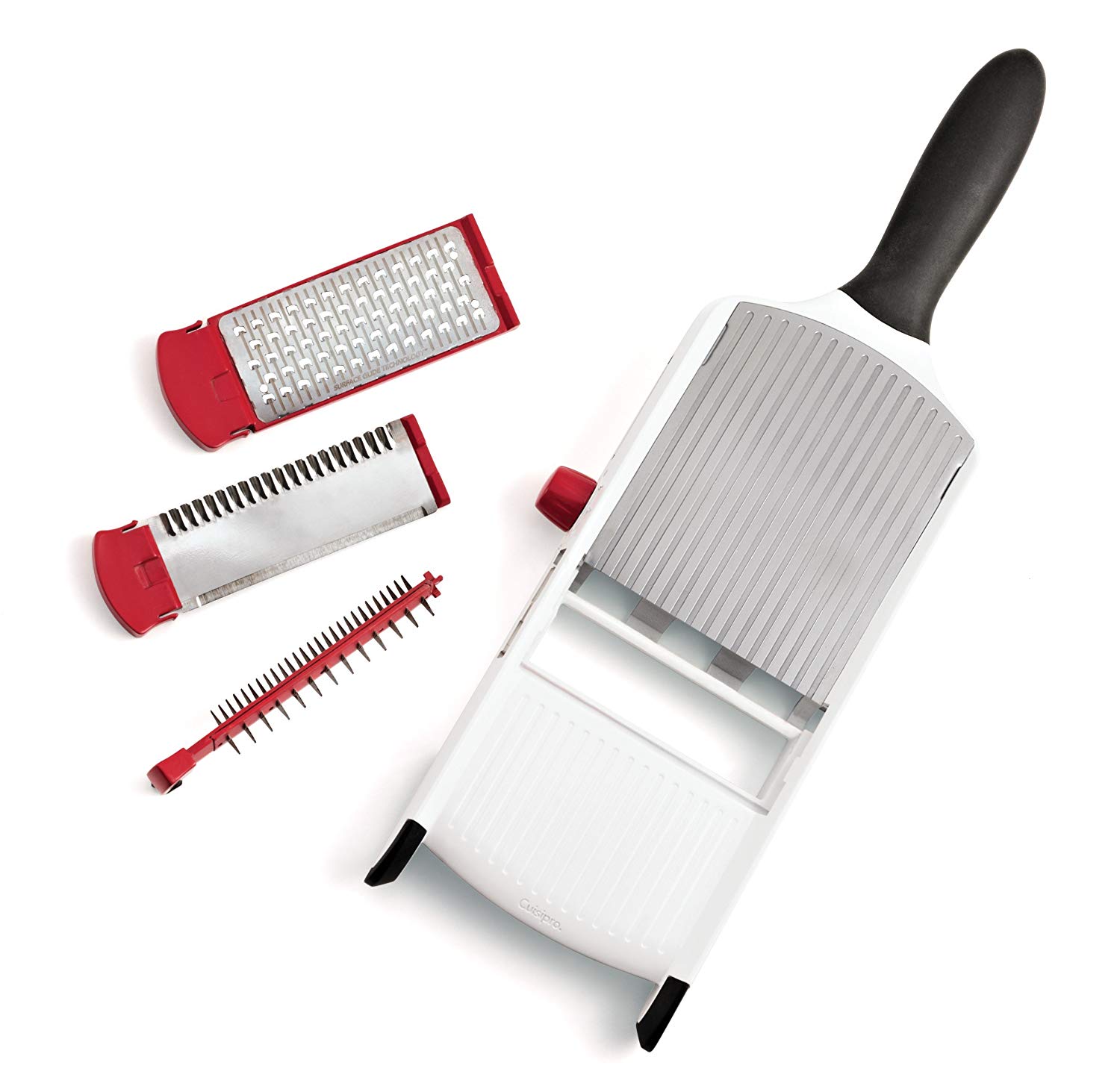 Cuisipro Handheld Mandoline with 3 Blades, 2 Thickness, Stainless Steel, Hand Guard Included, Dishwasher Safe