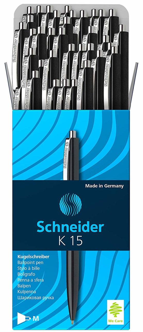 Schneider K15 Ballpoint Pens with Steel Clip Pack of 50 Black