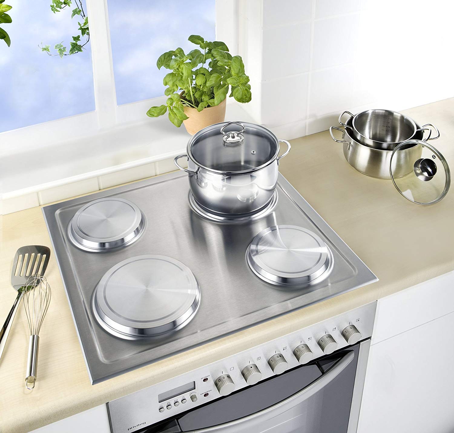 Wenko 2235504100 Cover Plates for Electric cookers Set of 4, Metal Stainless Steel, Silver, 2L x 2B cm - Image 3