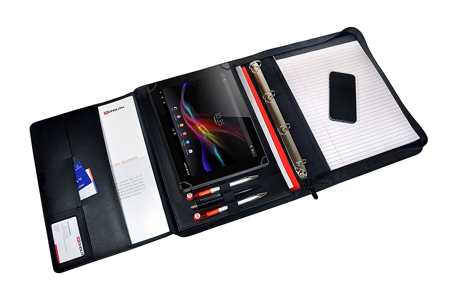 Monolith 200002828P Conference Folder with 4 Ring Mechanism, Leather Effect with Pockets for Tablet and Pen Black - Image 3