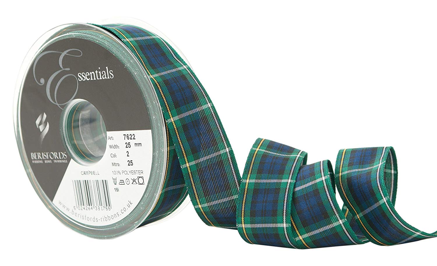 Berisfords Polyester Tartan Ribbon, Campbell, 25 mm, 10.4 x 10.4 x 2.9 cm