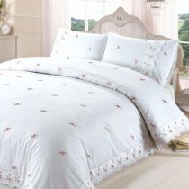 Sophie Duvet Quilt Cover Floral Lace Trim Embroidered Bed Set, Polyester-Cotton, White, Super-King