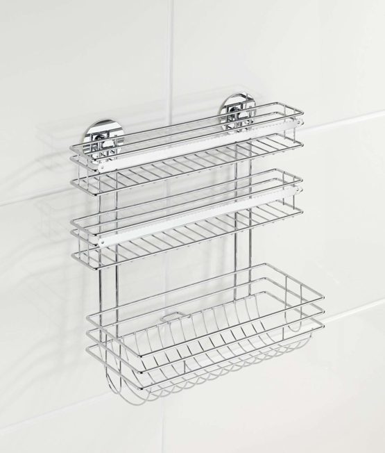 WENKO 5630100 Turbo-Loc kitchen roll holder Trio - fixing without drilling, Chrome plated metal, 32.5 x 34 x 15 cm, Silver shiny - Image 3