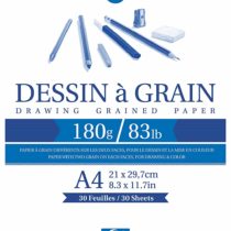 Clairefontaine White Grained Drawing Paper Pad, Wirebound, 180 g, A4, 30 Sheets